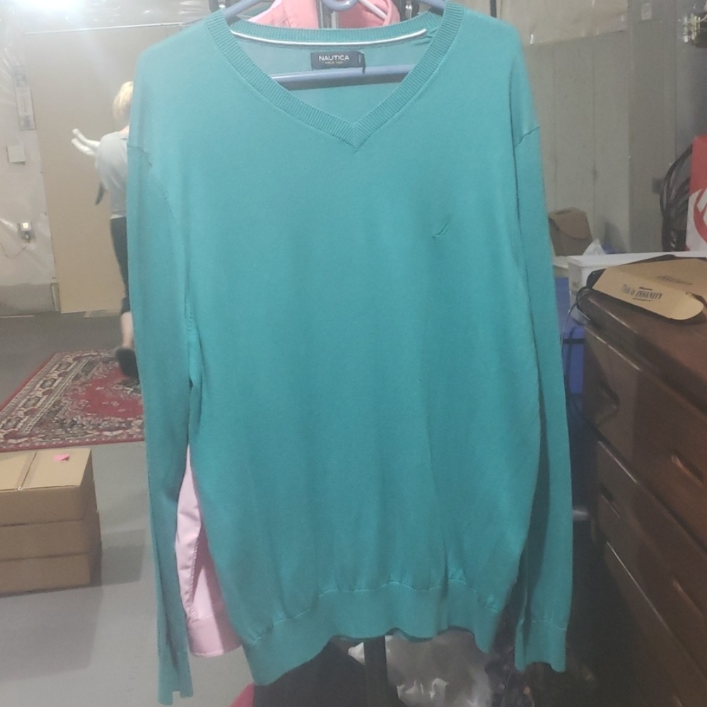 Nautica Luxury performance teal v neck sweater XL